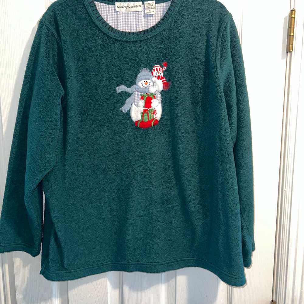 Cathy Daniels Green Fleece Snowman with Christmas presents Sweatshirt